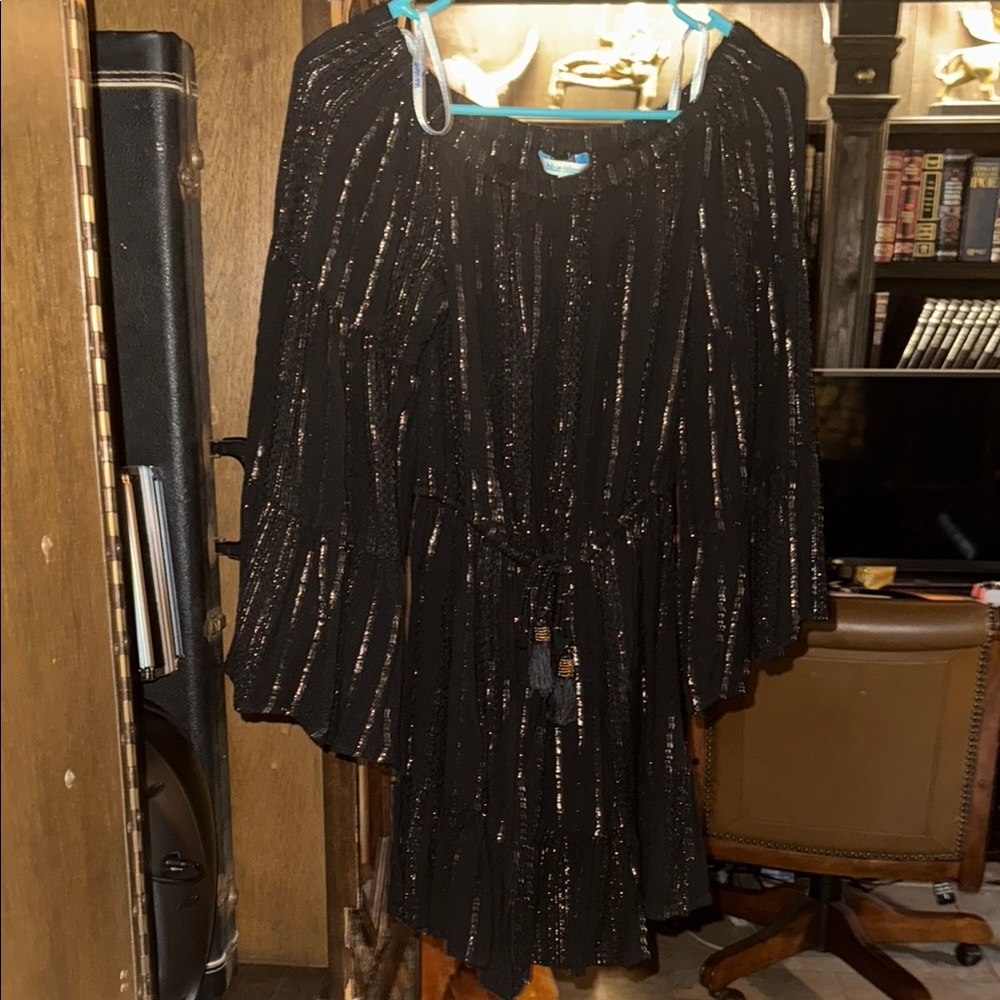 Island Vibes Black and Gold Mini Dress